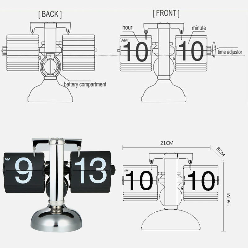 WoneNice Retro Digital Flip Down Clock - Internal Gear Operated