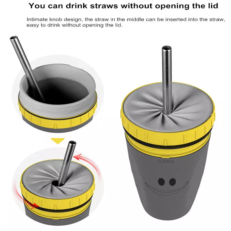 Twizz Travel Mug with Straw Unique Twist Leak-Proof Design,Silicone Membrane Twist Top