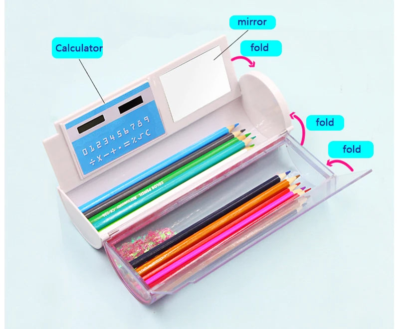 Pencil Case Translucent Quicksand Kawaii NBX Solar Calculator Box School Supplie