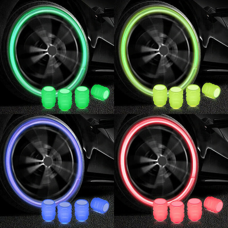 Universal Fluorescent Luminous Tire Valve Stem Covers Car Tire Valve Cap Green /Yellow/Blue/Red Fluorescent Powder