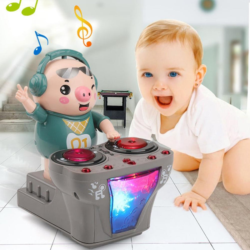 Funny Electric Music Dancing DJ Pig Toy With Colorful Spinning Lights