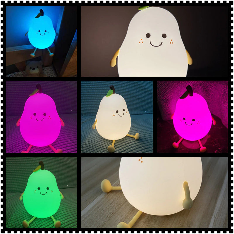 LED Pear Fruit Night Light USB Rechargeable Dimming Touch Silicone Table Lamp Bedroom Bedside Decoration Couple Gift Boby Light
