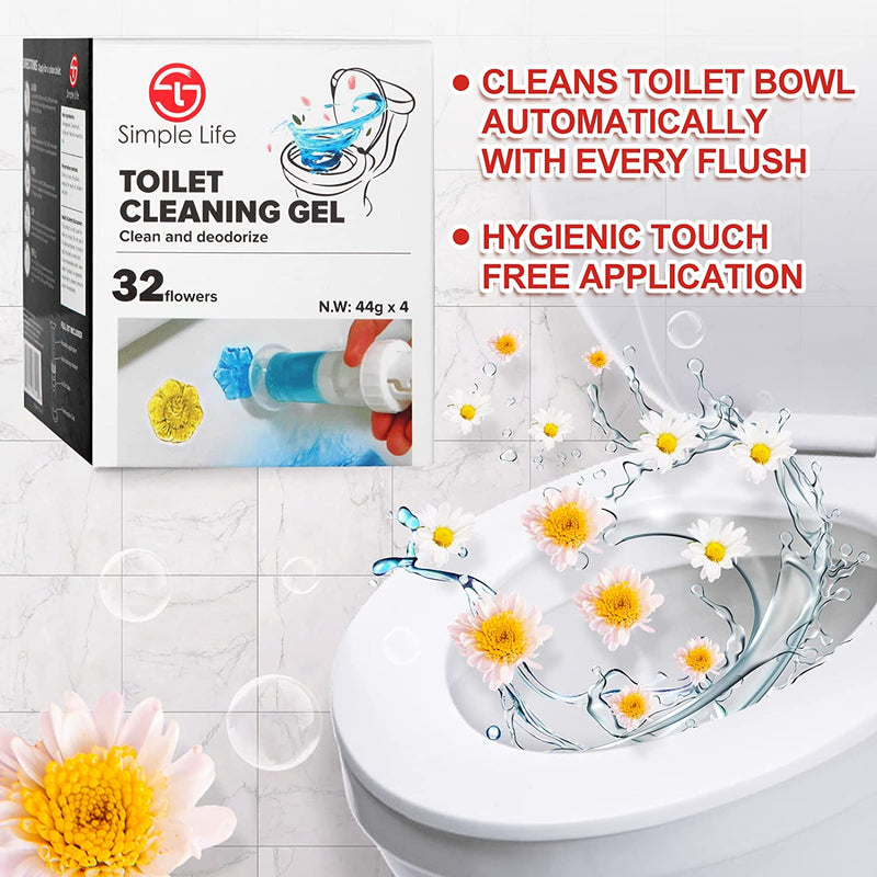 Simple Life Fresh Flower Stamp Toilet Gels, Variety Pack, Stops Limescale and Stains with Air Freshening Scent, Deodorizing Clean, 32 Stamps, Pack of 4