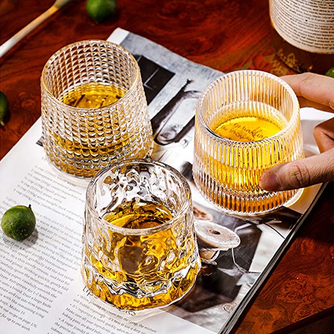 Spinning Whisky Glass Whiskey Tumblers, Old Fashioned Scotch & Bourbon Glasses
