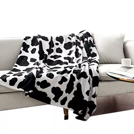Fleece Cow Print Blanket Black and White, Small Bed Cow Warm Blankets Plush, Bedroom Decor