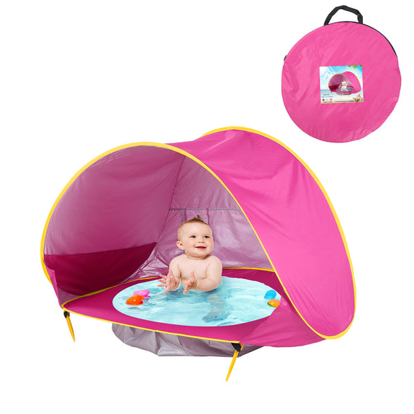 Lightweight and Compact Baby Beach Tent with Pool and UV Protection - Pink