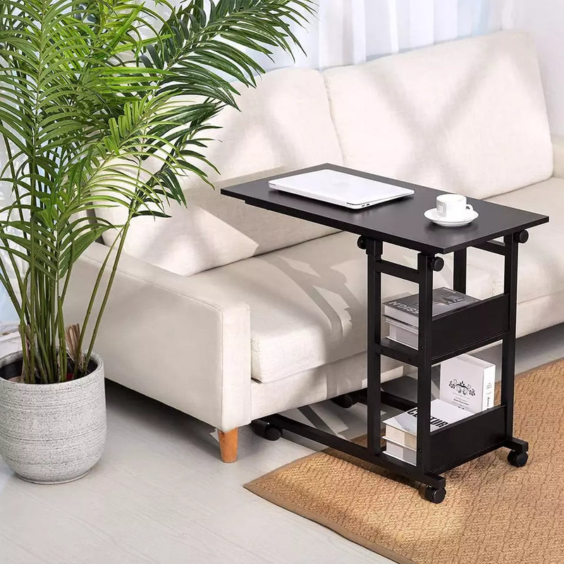 Height Adjustable notebook table, C Shaped End Table with Storage, Portable Mobile Rolling Side Table with Wheels