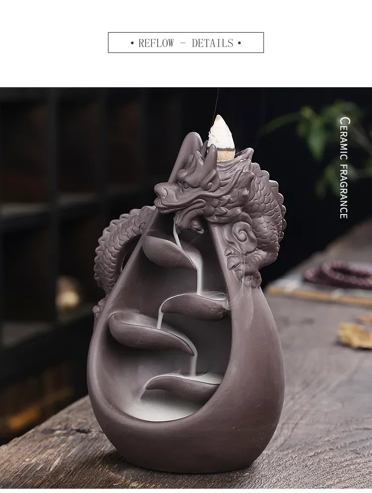 Dragon Theme Ceramic Incense Holder Cone Backflow Incense Burner