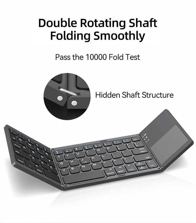 Mini Foldable Wireless Bluetooth-Compatible 3.0 Keypads For Windows, Android, Ios or Ipad Tablets, Phones (Keyboard and Touchpad in one)