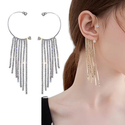 2023 Fashion Sparkling - Zircon Stone Design Sparkling Tassel Earrings Without Piercing For Women