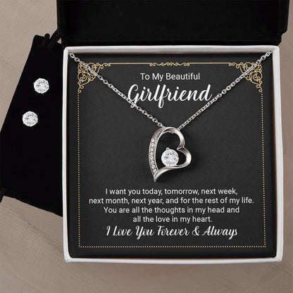 Romantic Dark background 6 Forever Love Necklace + Clear CZ Earrings