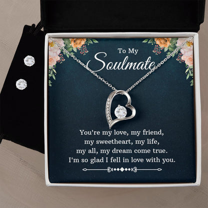 To my soulmate - you're my love Forever Love Necklace + Clear CZ Earrings