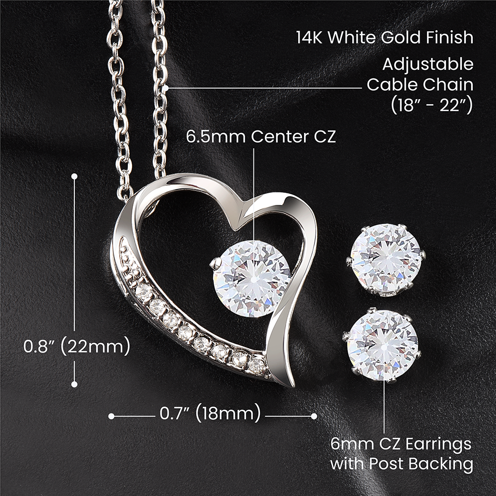Romantic Dark background 5 Forever Love Necklace + Clear CZ Earrings